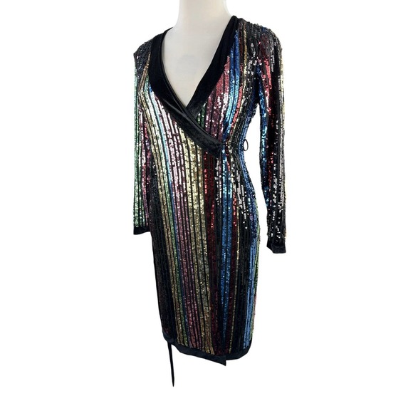Lulu's Pretty Prismatic Rainbow Striped Sequin Midi Robe Dress TS Era's Style S - Picture 4 of 15
